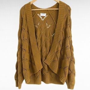 Old Navy | Dark Golden Brown Pointelle Open Front Relaxed Fit Cardigan Sweater